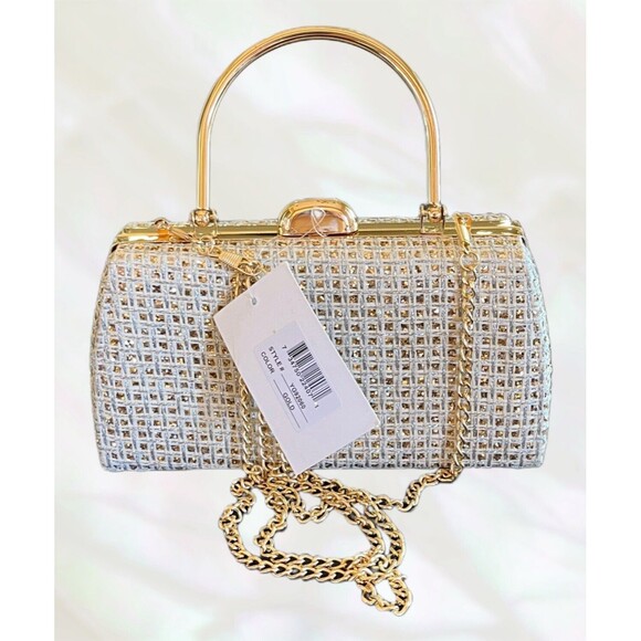 "d'margeaux New York" Women's Gold/Silver/Cream Evening Bag With Chain Strap NWT - Picture 7 of 7